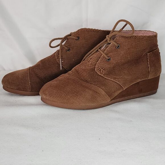 TOMS Corduroy Desert Wedge Booties Ankle Boots Casual Brown Size 5 - Picture 1 of 6